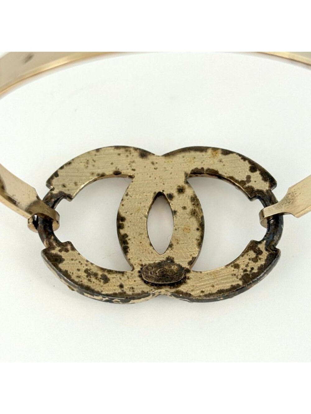 Chanel CC Logo Rhinestone Bangle Silver Plated Bracelet - Picture 6 of 8